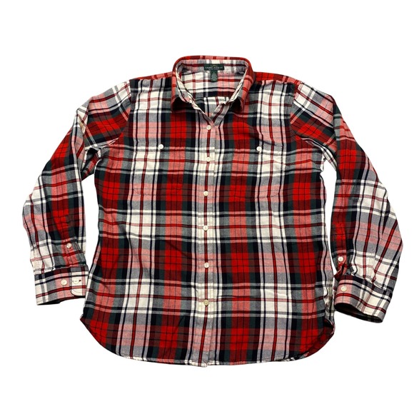 LRL Ralph Lauren Tops - LRL Lauren Jeans‎ Co Ralph Lauren Plaid Flannel Shirt Red Long Sleeve Top Size L